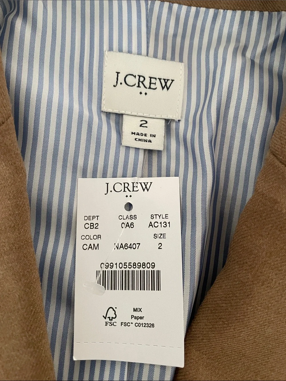 New J. Crew Factory Camel Preppy Schoolboy Wool Blend Blazer Jacket Size 2